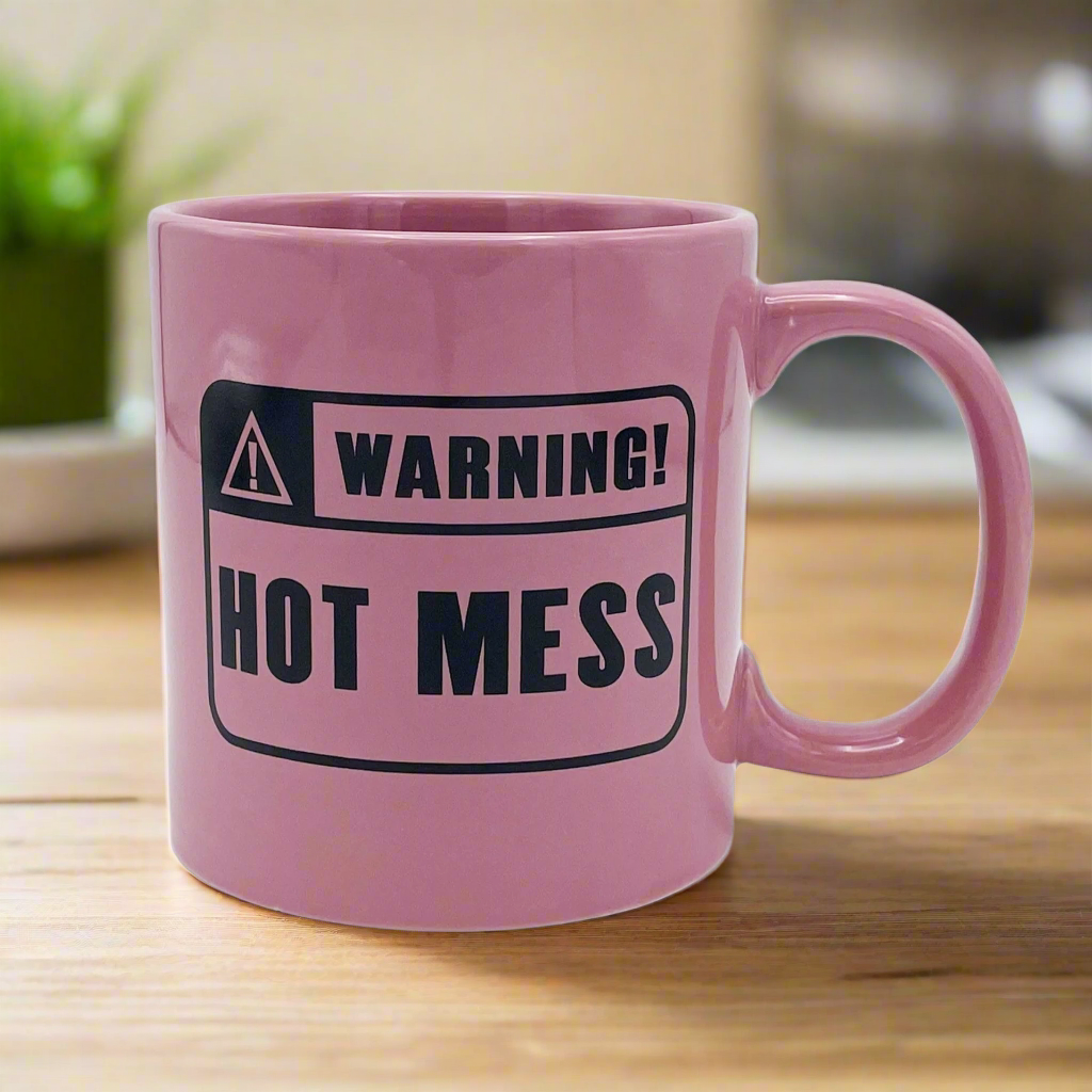 Giant 22 oz Warning: Hot Mess Novelty Coffee Mug