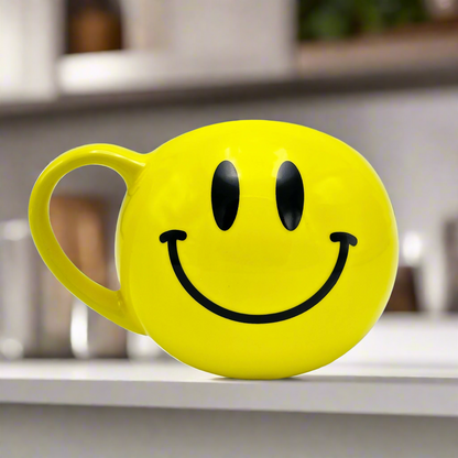 smiley face designed round ceramic coffee mug
